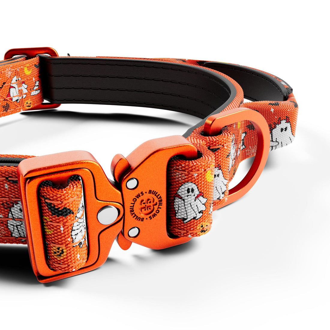 Dog collar with Halloween-themed design on a white background