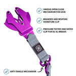 1.4m LIGHTER Swivel Combat Lead | Neoprene Lined, Secure Rated Clip with Soft Handle - Purple & Metal Grey