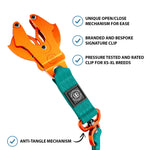1.4m LIGHTER Swivel Combat Lead | Neoprene Lined, Secure Rated Clip with Soft Handle - Turquoise & Orange