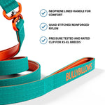 1.4m LIGHTER Swivel Combat Lead | Neoprene Lined, Secure Rated Clip with Soft Handle - Turquoise & Orange