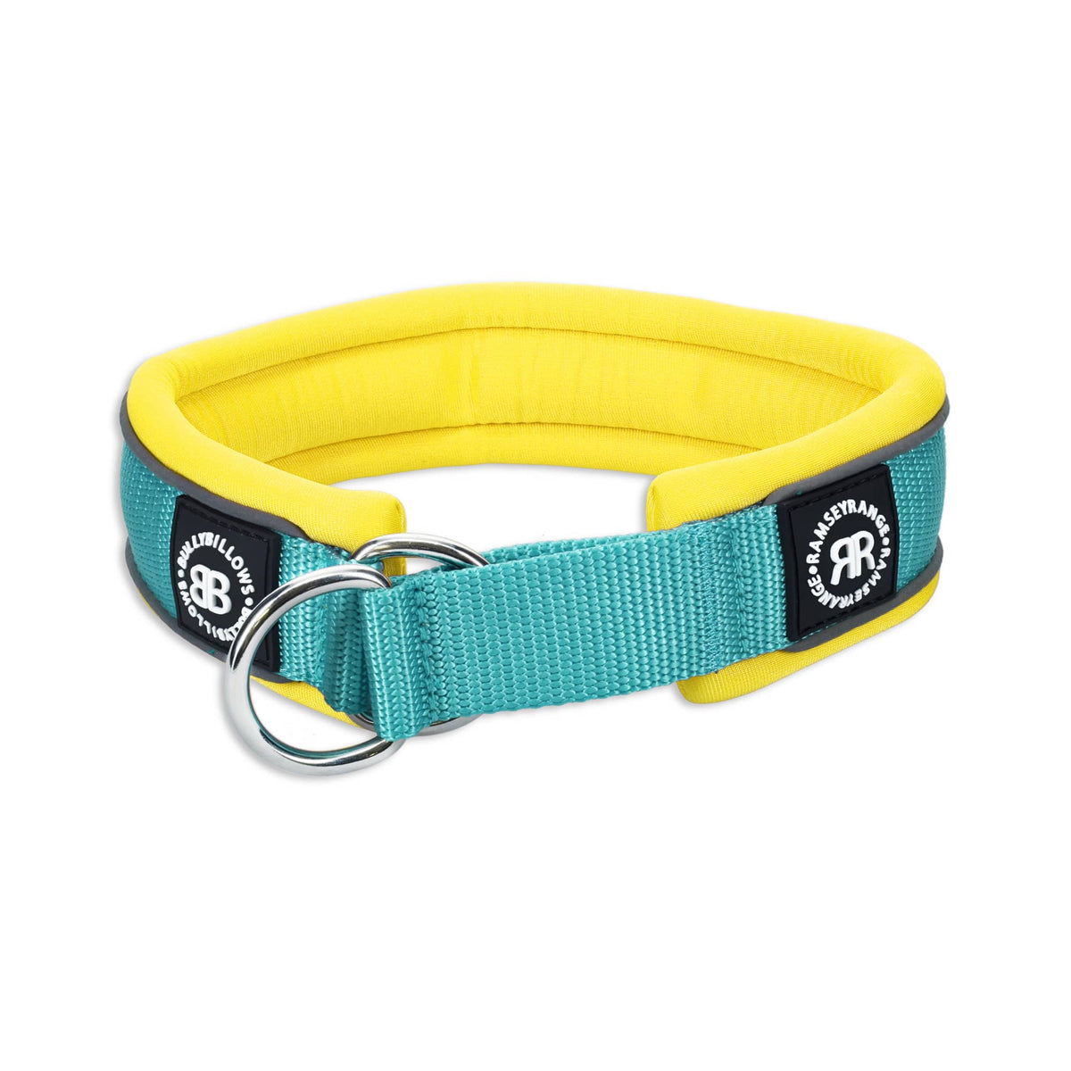 4cm Slip on Collar Soft Padded & Reflective Turquoise & Yellow v2. BullyBillows